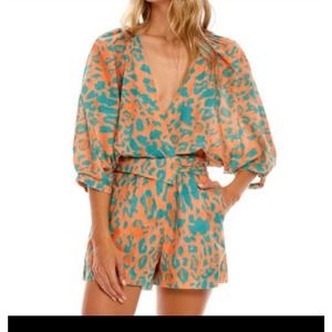 Agua Bendita blue and orange animal print romper